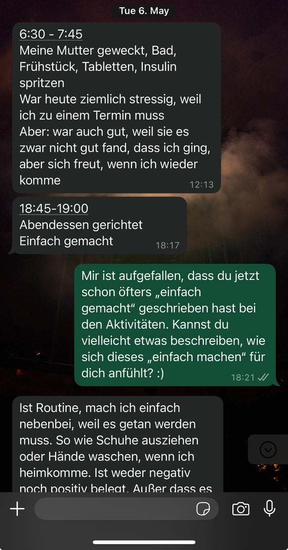 Screenshot of a WhatsApp Diary Study