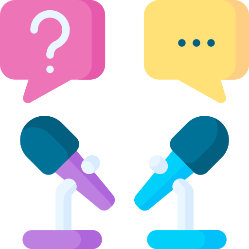 Icon displaying two microphones with speech bubbles