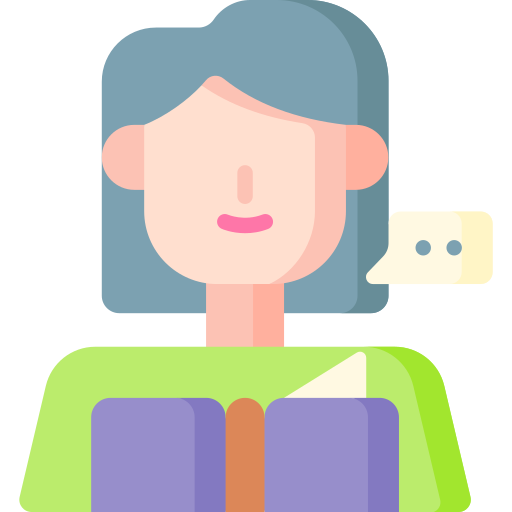 Icon displaying a woman reading from a book