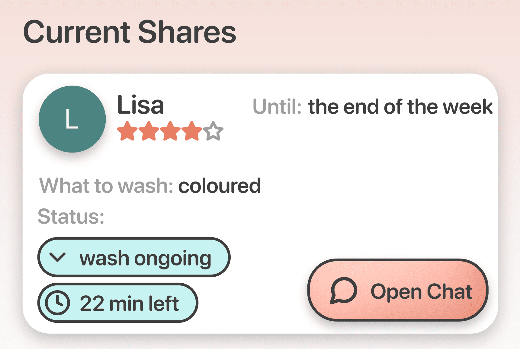 Screenshot of the design refinement for an ongoing wash timer