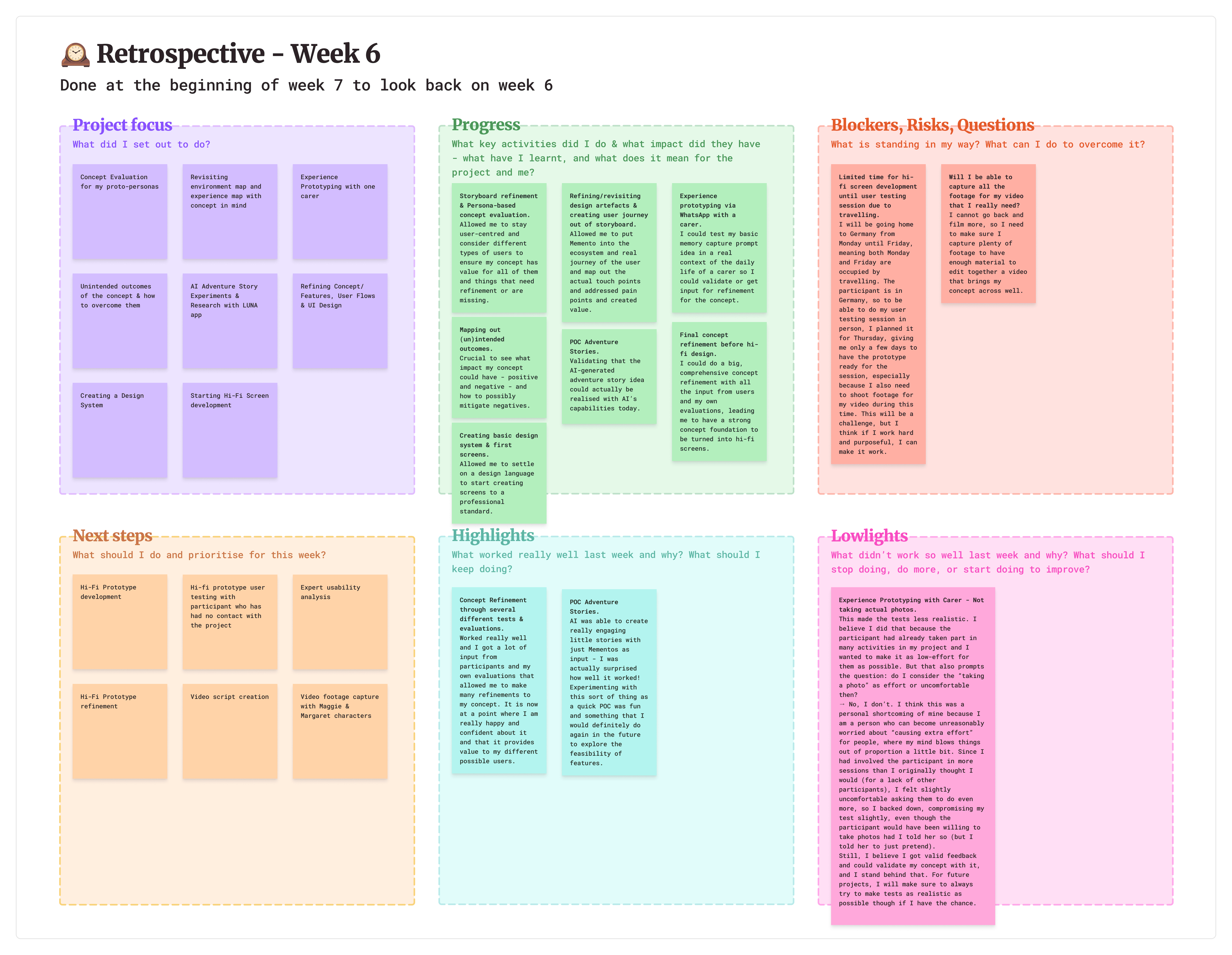 Image depicting an example of a completed weekly retrospective